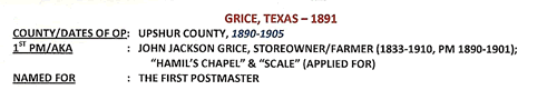 Grice,TX Upshur County - Town & Post office info