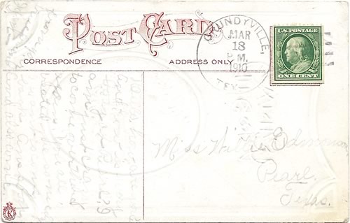 Grundyville TX - Lampasas Co 1910 Postmark