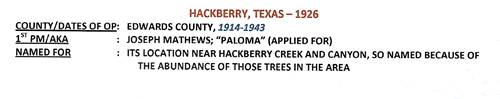 Hackberry TX Edwards County 1926 Postmark info