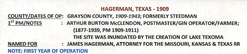 Hagerman TX - Grayson County, town &amp; post office info