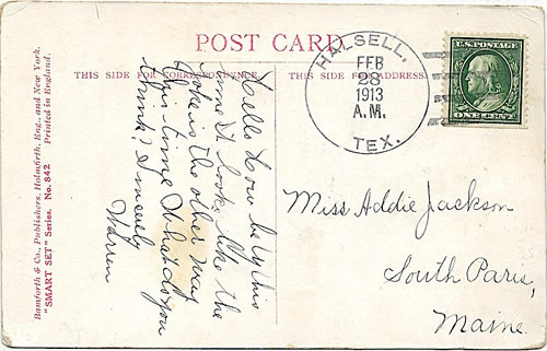 Halsell, TX Clay county 1913 postmark
