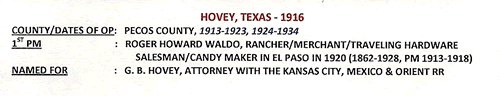 Hovey, TX Pecos County  1916 Postmark 