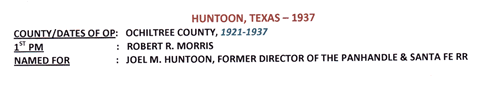 Huntoon, TX Ochiltree County 1937 postmark 