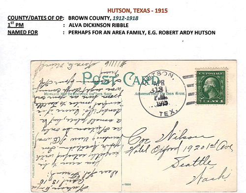 Hutson TX  1915 Postmark