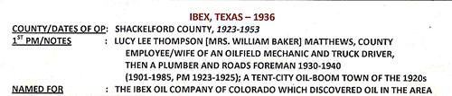 Ibex, TX, Shackelford County post office info
