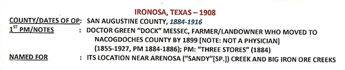 Ironosa, TX San Augustine County  post office info