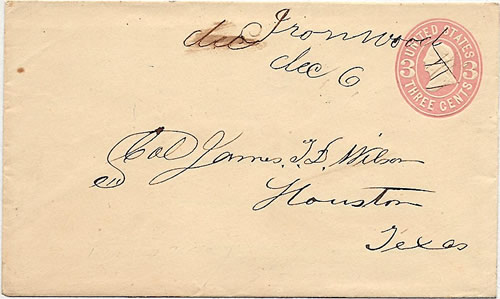 Ironwood, TX - Liberty  County 1869  postmark