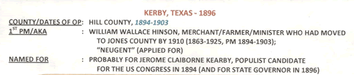 Kerby, TX, Hill County - Post Office info
