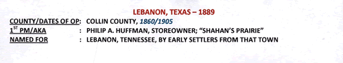 Lebanon, TX, Collin county,  1889 Postmark