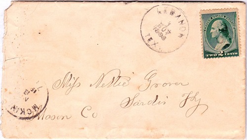 Lebanon, TX, Collin county,  1889 Postmark