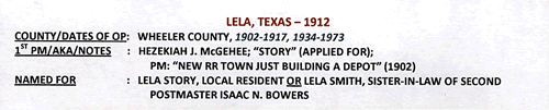 Lela, Texas, Wheeler County, 1912 postmark
