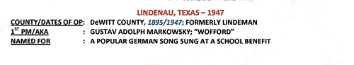 Lindenau, TX DeWitt County 1947Postmark info