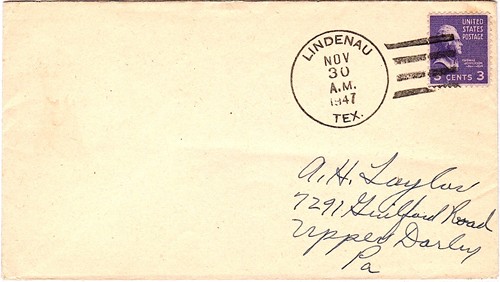 Lindenau, TX DeWitt County 1947Postmark