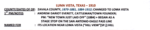 Zavala County TX Luma Vista  1910 Postmark
