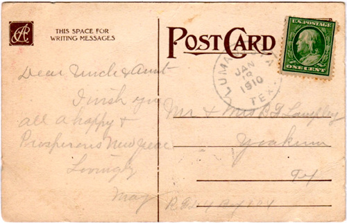 Zavala County TX Luma Vista  1910 Postmark