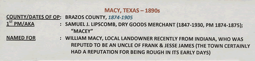 Macy, Texas, Brazos County 1890s postmark