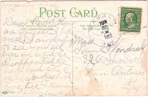 Live Oak County, Mahala, Texas postmark 