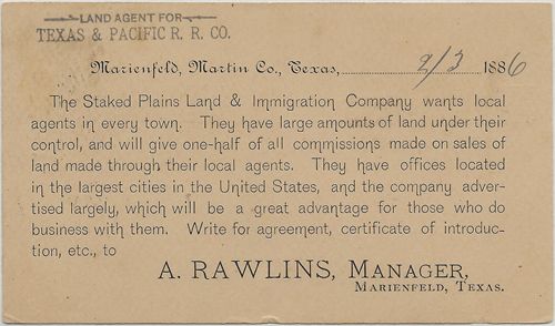 Marienfeld TX, Martin County, 1886 Postmark 