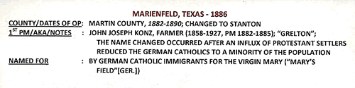 Marienfeld TX, Martin County, 1886 Postmark 