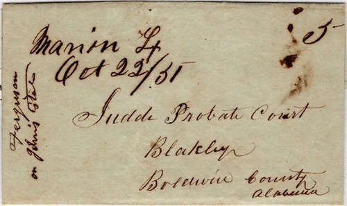Marion Texas, Angelina County 1851 postmark 