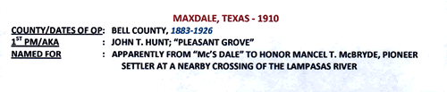 Maxdale TX 1910 Postmark info