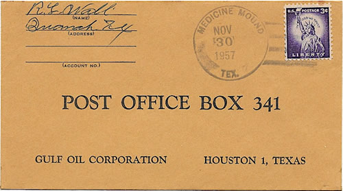 Medicine Mount, Texas1957 postmark