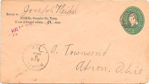 Nickel TX Gonzales County 1895 Postmark 