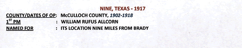McCulloch  County Nine, TX 1917 postmark info