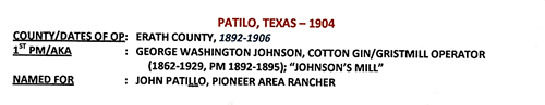 Patilo TX Erath County 1904 postmark