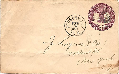 Personville, TX Limestone County 1894 Postmark 