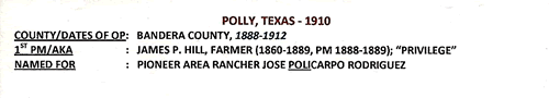 Polly, TX Bandera County 1910 postmark info