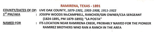 Ramirena, TX - Live Oak County, town & post office history