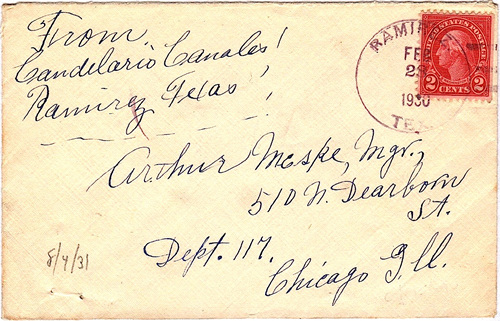 Ramirez, TX 1930 Postmark