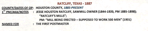 Ratcliff TX 1887 postmark info