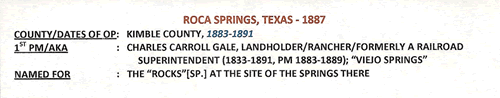 Roca Springs, Texas post office info