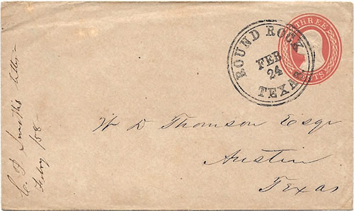 Round Rock, TX, Williamson Co, 1858 postmark