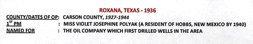 Texas - Roxana TX Carson Co 1936 Postmark 