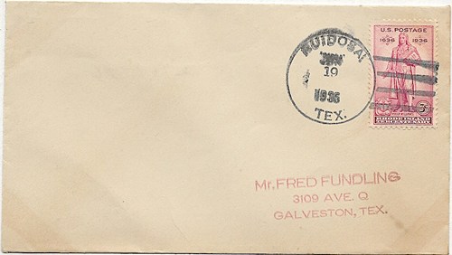 Ruidosa TX Presidio Co 1936 Postmark 