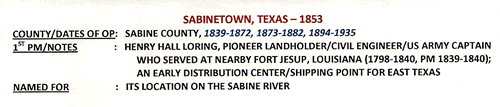 Sabinetown TX Sabine County 1853 Postmark 