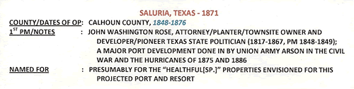 Saluria, TX - 1871 Post office info