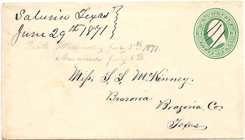 Saluria, TX - 1871 Postmark