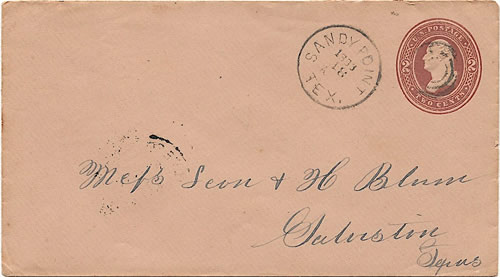 Sandy Point TX, Brazoria County, 1886 Postmark