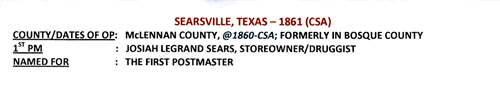 Searsville TX  1861 postmark info 