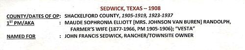 Sedwick, TX, Shackleford County post office info