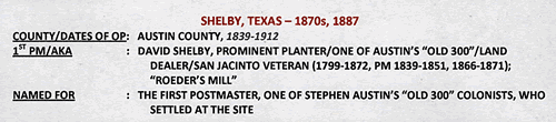 Shelby TX Austin County 1870s Postmark 