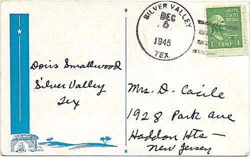 Silver Valley TX, Coleman Co, 1945 Postmark 