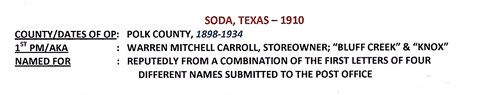 Soda, TX 1910 postmar