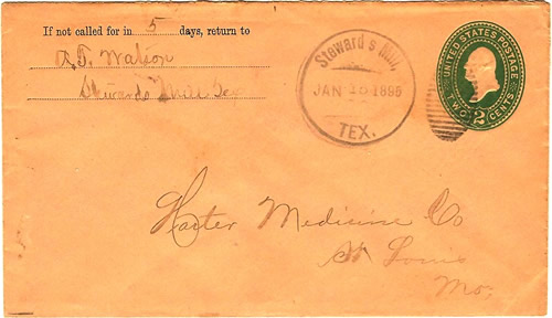  Stewards Mill TXFreestone County 1895 postmark