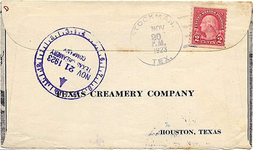 Stockman TX Shelby County 1923 Postmark 