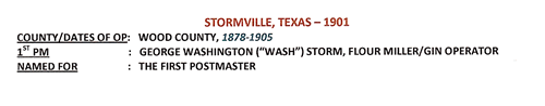 Stormville, TX -  Wood County 1901 Postmark 